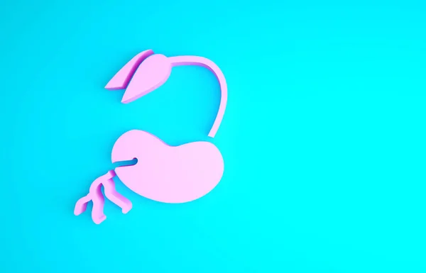 Icono de Pink Sprout aislado sobre fondo azul. Semillas y plántulas. Firma de hojas. La naturaleza de la hoja. Concepto minimalista. 3D ilustración 3D render — Foto de Stock