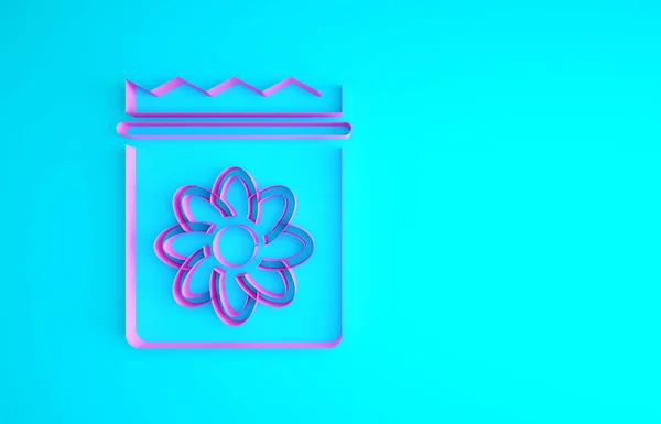 Pacote rosa cheio de sementes de um ícone específico da planta isolado no fundo azul. Conceito de minimalismo. 3D ilustração 3D render — Fotografia de Stock