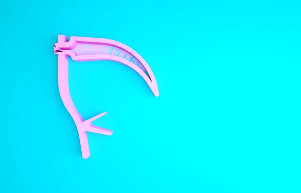 Pink Scythe ícone isolado no fundo azul. Feliz festa de Halloween. Conceito de minimalismo. 3D ilustração 3D render — Fotografia de Stock