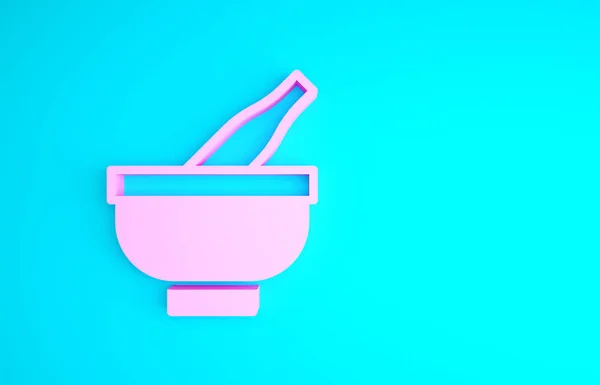 Pink Mortar and pestle icon isolated on blue background. Minimalism concept. 3d illustration 3D render — Stock Photo, Image