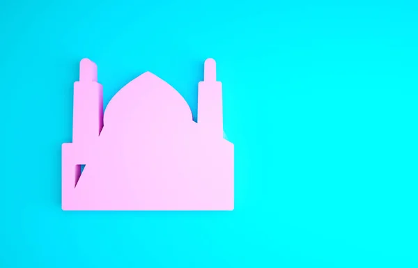 Mosquée musulmane rose icône isolée sur fond bleu. Concept de minimalisme. Illustration 3D rendu 3D — Photo