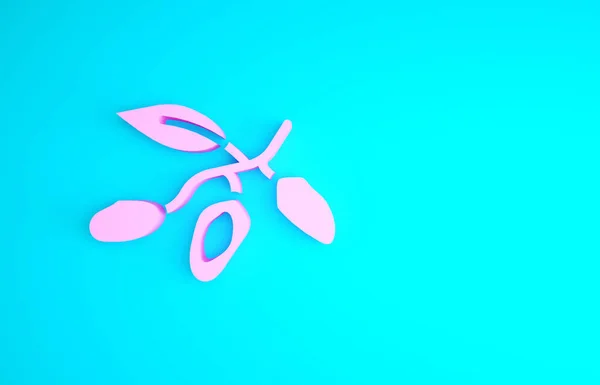 ピンクの日付青い背景に隔離されたフルーツアイコン。最小限の概念。3Dイラスト3Dレンダリング — ストック写真