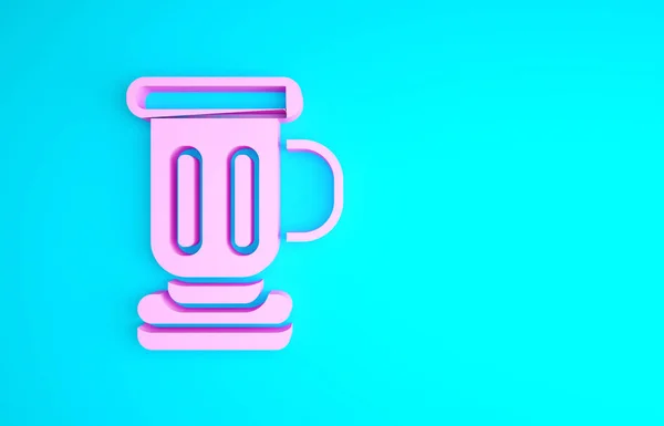 Icono de copa medieval rosa aislado sobre fondo azul. Concepto minimalista. 3D ilustración 3D render —  Fotos de Stock