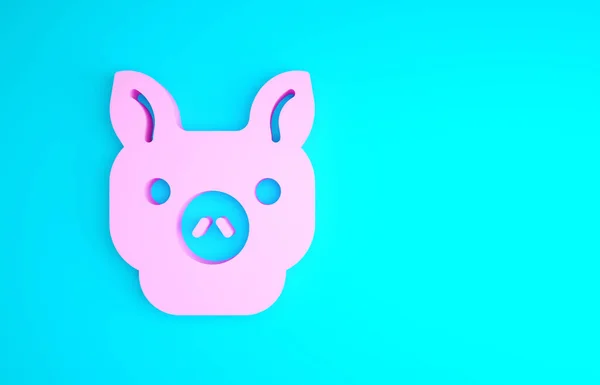 Ícone de porco rosa isolado no fundo azul. Símbolo animal. Conceito de minimalismo. 3D ilustração 3D render — Fotografia de Stock