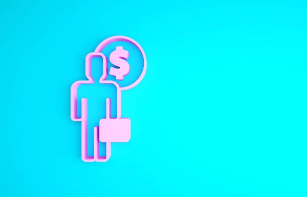 Pink Business man planning mind icon isolated on blue background. Human head with dollar. Idea to earn money. Business investment growth. Minimalism concept. 3d illustration 3D render