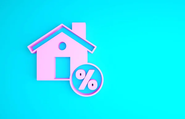 Pink House con percant icono de etiqueta de descuento aislado sobre fondo azul. Casa de bienes raíces. Porcentaje de crédito. Concepto minimalista. 3D ilustración 3D render — Foto de Stock