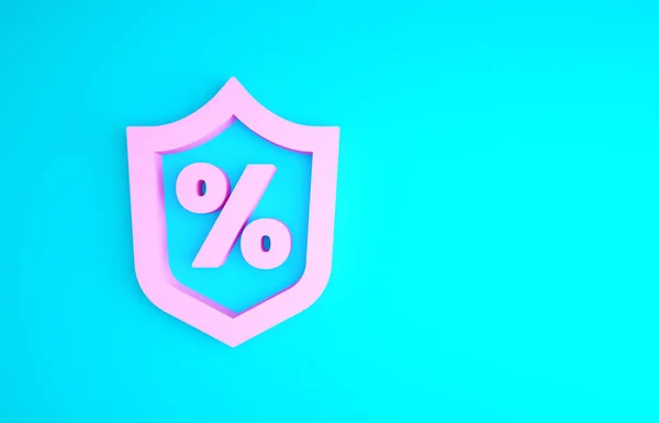 Rózsaszín Hitel százalék ikon elszigetelt kék alapon. Védőpajzs jel. Hitelszázalék szimbólum. Minimalizmus koncepció. 3d illusztráció 3D render — Stock Fotó