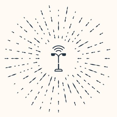 Gri Akıllı sokak lambası simgesi bej arka planda izole edildi. İnternet kavramının kablosuz bağlantısı. Soyut çember rastgele noktalar. Vektör