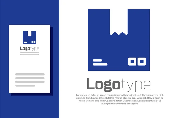 Blauer Karton mit Verkehrssymbolsymbol auf weißem Hintergrund. Box, Paket, Paket. Lieferung, Transport und Versand. Logo-Design-Vorlage Element. Vektorillustration — Stockvektor