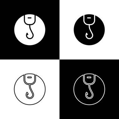 Balıkçılık kancası simgesini siyah ve beyaz arkaplanda izole et. Balık oltası. Vektör