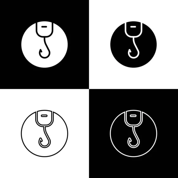 Set Angelhaken-Symbol isoliert auf schwarzem und weißem Hintergrund. Angeln. Vektor — Stockvektor