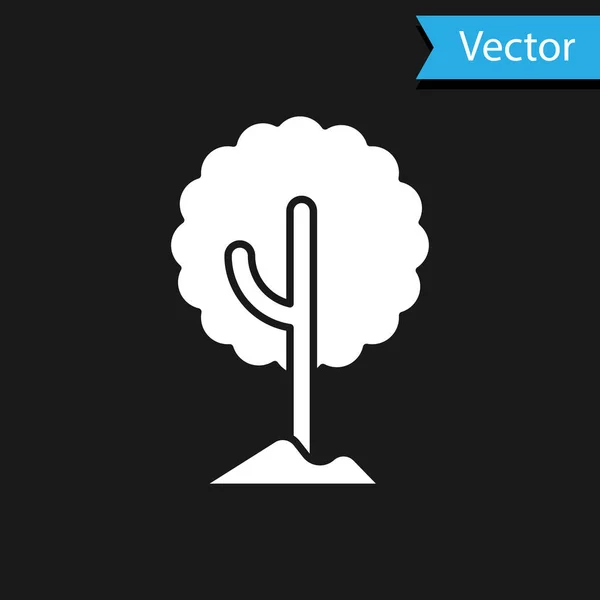 Icône d'arbre blanc isolée sur fond noir. Symbole forestier. Vecteur — Image vectorielle