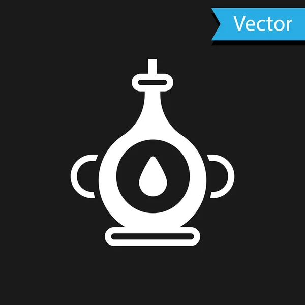 Icono de botella de aceite blanco aislado sobre fondo negro. Vector — Vector de stock