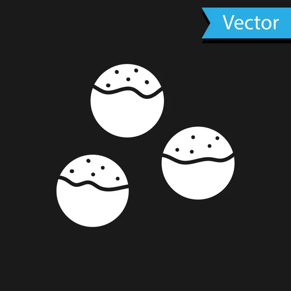 Icono Takoyaki blanco aislado sobre fondo negro. Comida callejera japonesa. Vector. — Vector de stock