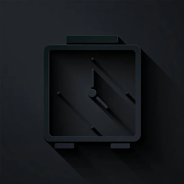 Corte de papel Icono de reloj despertador aislado sobre fondo negro. Despierta, levántate concepto. Señal de tiempo. Estilo de arte de papel. Vector — Archivo Imágenes Vectoriales