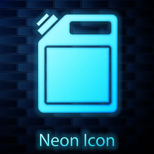 Canister fluorescente al neon per icona a benzina isolato su sfondo muro di mattoni. Icona del gas diesel. Vettore — Vettoriale Stock