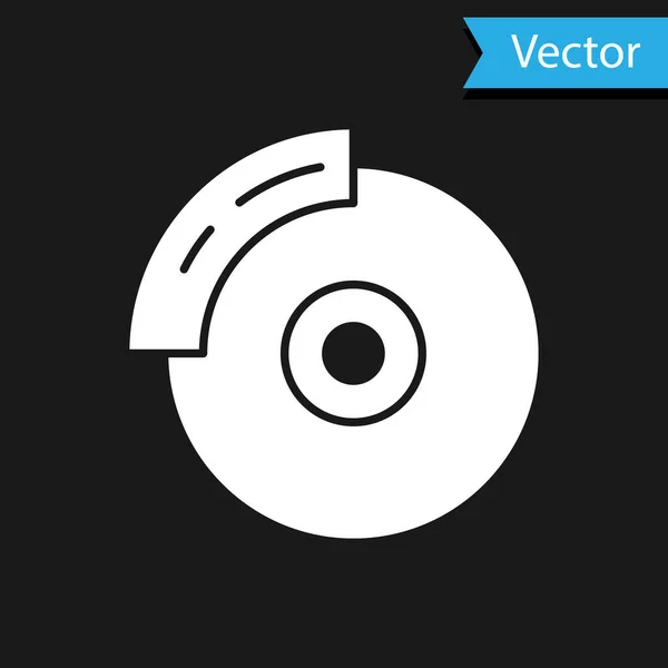 Weiße Auto-Bremsscheibe mit Sattelsymbol isoliert auf schwarzem Hintergrund. Vektor — Stockvektor