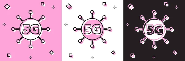 Set 5G nieuwe draadloze internet wifi-aansluiting pictogram geïsoleerd op roze en wit, zwarte achtergrond. Wereldwijd netwerk hoge snelheid verbinding datasnelheid technologie. Vector — Stockvector