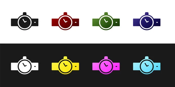 Establecer icono de reloj de muñeca aislado sobre fondo blanco y negro. Icono del reloj de pulsera. Vector — Vector de stock