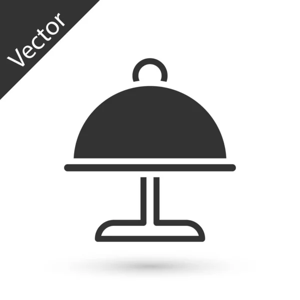 Gris Cubierto con una bandeja de alimentos icono aislado sobre fondo blanco. Bandeja y tapa. Restaurante cloche con tapa. Símbolo de utensilios de cocina. Vector — Vector de stock