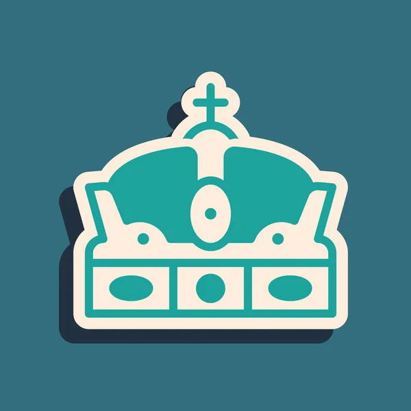 Green Crown of spain icon isolated on green background. Long shadow style. Vector — Stock Vector