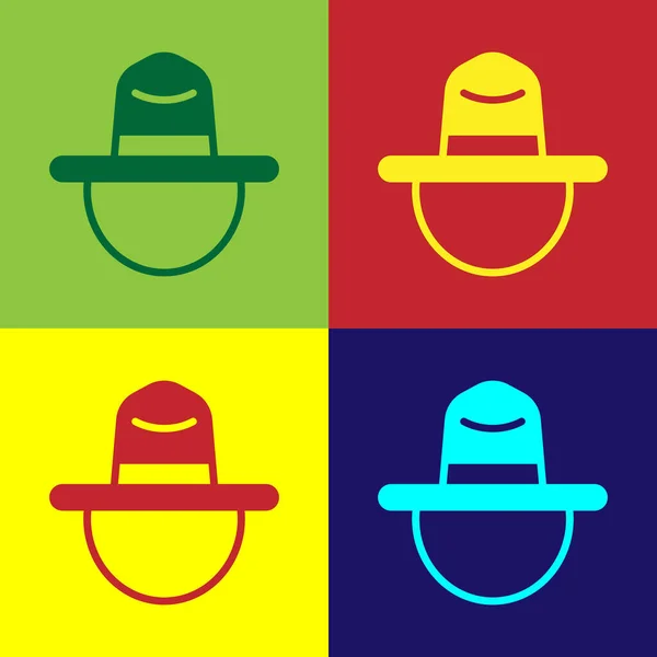 Arte pop Ranger canadiense sombrero icono uniforme aislado en el fondo de color. Vector — Archivo Imágenes Vectoriales