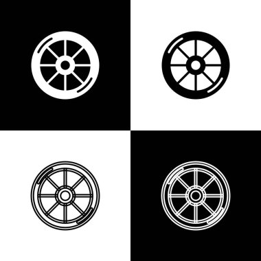 Bisiklet tekeri simgesini siyah ve beyaz arkaplanda izole et. Bisiklet yarışı. Olağanüstü bir spor. Spor malzemeleri. Vektör