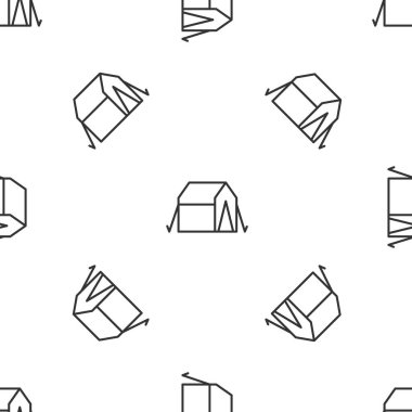 Gri çizgi turist çadırı ikonu beyaz arka planda izole edilmiş kusursuz desen. Kamp sembolü. Vektör