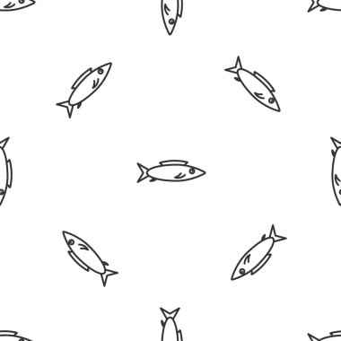 Gri çizgi Balık simgesi beyaz arka planda kusursuz desen izole etti. Vektör.