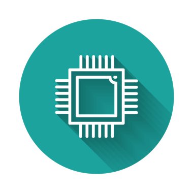 Beyaz zemin üzerinde mikro devre işlemci simgesi olan siyah bilgisayar işlemcisi. Devre kartlı çip ya da işlemci. Mikro işlemci. Sıvı şekilli soyut pankart. Vektör