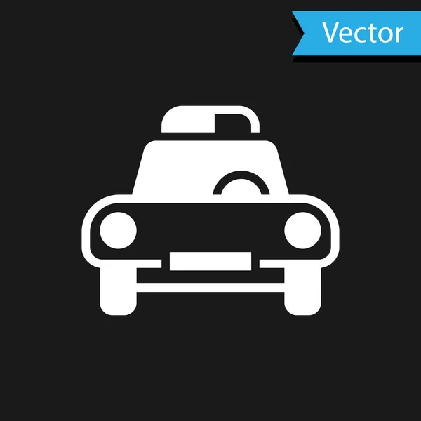 Weißes Polizeiauto und Blaulicht-Symbol auf schwarzem Hintergrund. Notrufsirene. Vektor — Stockvektor