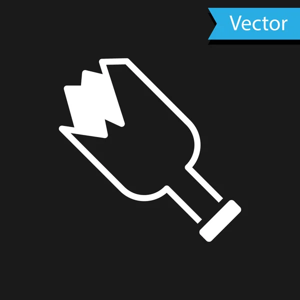 Botella blanca rota como icono de arma aislada sobre fondo negro. Vector — Vector de stock