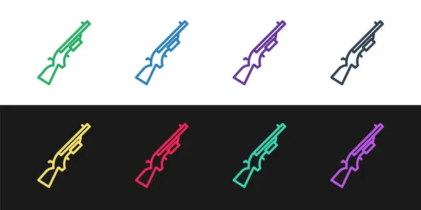 Set line Shotgun icon isolated on black and white background. Hunting gun. Vector — Stock Vector