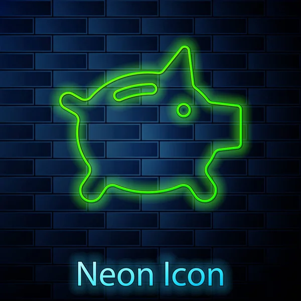 Świecące neon linii ikona banku Piggy izolowane na tle cegły ściany. Ikona oszczędzania lub akumulacji pieniędzy, inwestycji. Wektor. — Wektor stockowy