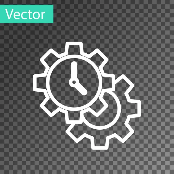 Linha branca ícone Gerenciamento de Tempo isolado em fundo transparente. Relógio e sinal de marcha. Símbolo de produtividade. Vetor — Vetor de Stock