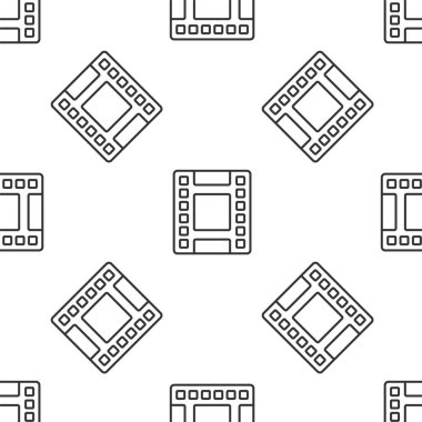 Gri çizgi Oynat Video simgesi beyaz arkaplanda izole edilmiş kusursuz desen. Film şeridi tabelası. Vektör