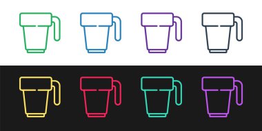 Kahve fincanı simgesini siyah beyaz arkaplanda izole et. Çay fincanı. Sıcak içecek kahvesi. Vektör