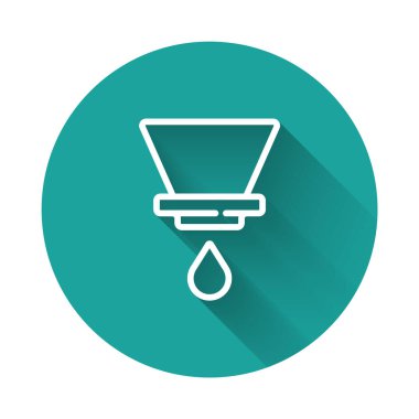 Beyaz çizgi V60 kahve makinesi ikonu uzun gölgeli. Yeşil daire düğmesi. Vektör