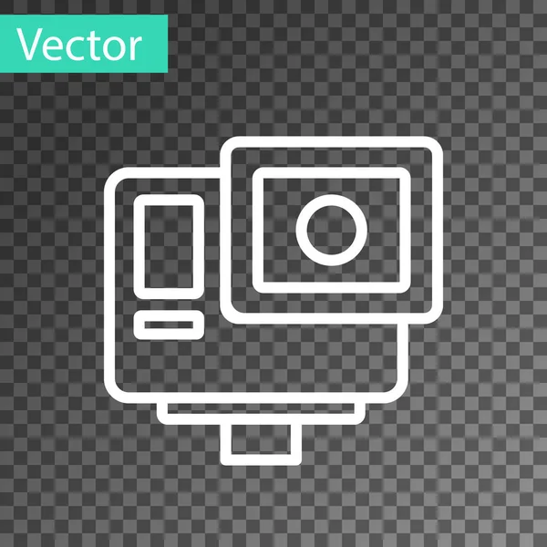 Witte lijn Actie extreme camera pictogram geïsoleerd op transparante achtergrond. Videocamera-apparatuur voor het filmen van extreme sporten. Vector — Stockvector