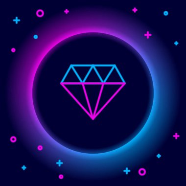 Parlayan neon çizgisi simgesi siyah arkaplanda izole edildi. Mücevher sembolü. Mücevher taşı. Renkli taslak konsepti. Vektör