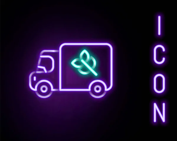 Gloeiende neon lijn Flour truck pictogram geïsoleerd op zwarte achtergrond. Kleurrijk concept. Vector — Stockvector