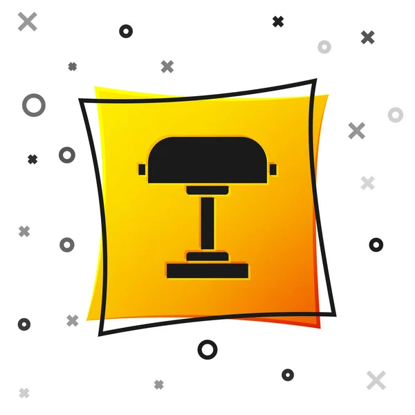 Zwarte Tafellamp pictogram geïsoleerd op witte achtergrond. Bureaulamp. Gele vierkante knop. Vector — Stockvector