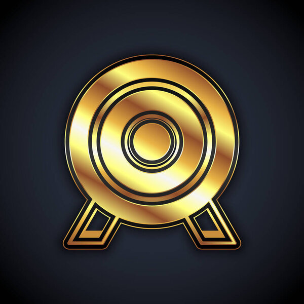 Gold Target financial goal concept icon isolated on black background. Symbolic goals achievement, success. Vector