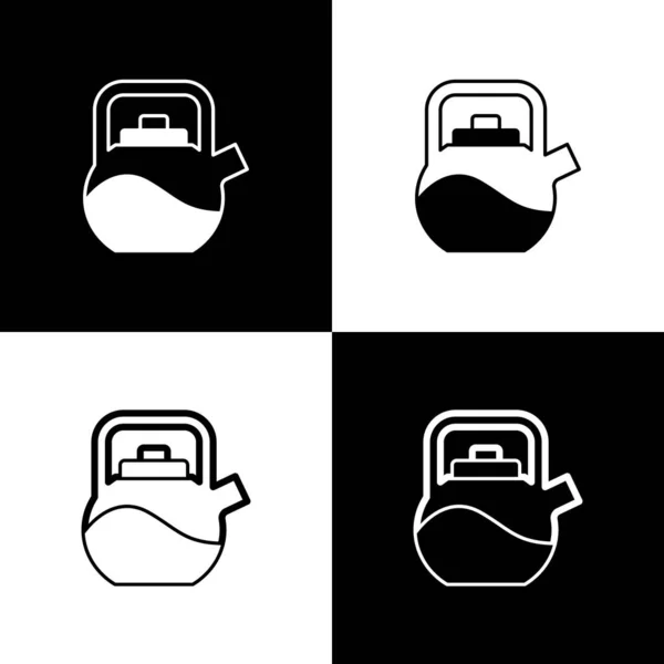 Set Kettle with handle icon isolated on black and white background. Teapot icon. Vector — Stock Vector