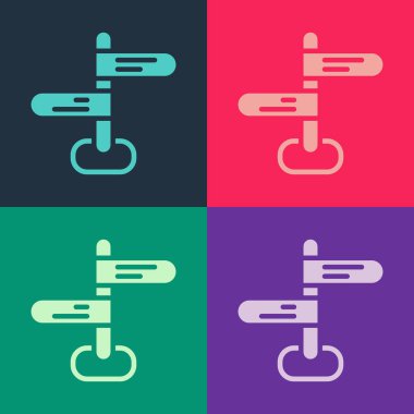 Pop Sanat Yolu trafik tabelası. Renk arkaplanında işaretleme simgesi izole edildi. İşaretçi sembolü. İzole sokak bilgi levhası. Yön tabelası. Vektör