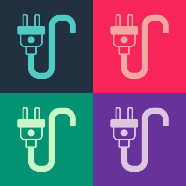 Pop Art Electric buji simgesi renk arkaplanında izole edildi. Bağlantı kavramı ve elektriğin kesilmesi. Vektör