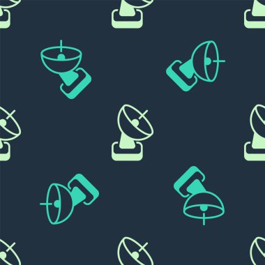 Yeşil ve bej renkli Radar simgesi mavi arkaplandaki kusursuz deseni izole etti. Arama sistemi. Uydu sinyali. Vektör