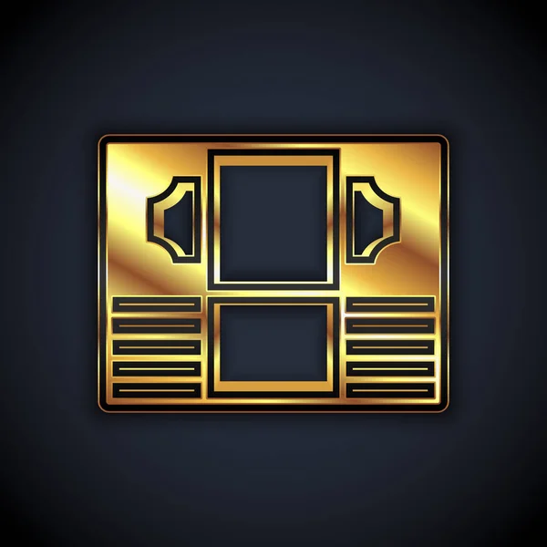 Gold Stacks icône de trésorerie de papier argent isolé sur fond noir. Des piles de billets de banque. Monnaie fiduciaire. Vecteur — Image vectorielle