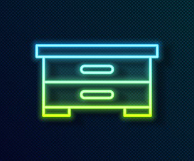 Siyah arka planda izole edilmiş arılar için parlayan neon hattı Kovan. Arı kovanı sembolü. Apiary ve arı yetiştiriciliği. Tatlı doğal yemek. Vektör