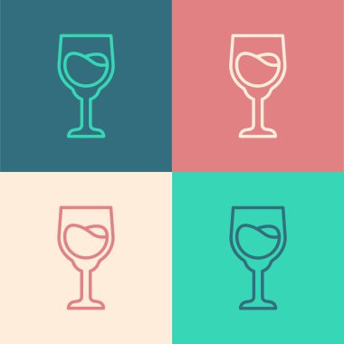 Pop sanat eseri şarap kadehi ikonu renk arkaplanında izole edilmiş. Şarap kadehi işareti. Vektör